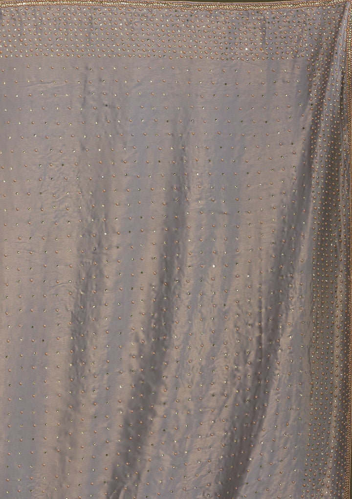 Grey Stonework Satin Saree-Koskii