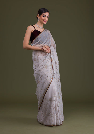 Grey Stonework Tissue Saree-Koskii