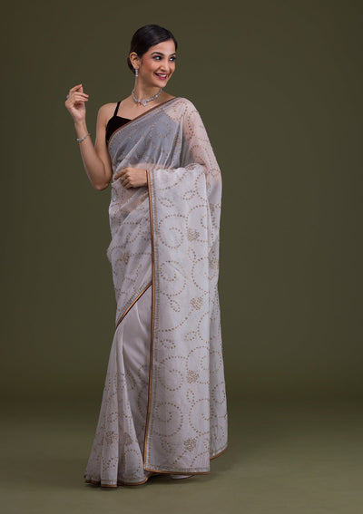 Grey Stonework Tissue Saree-Koskii