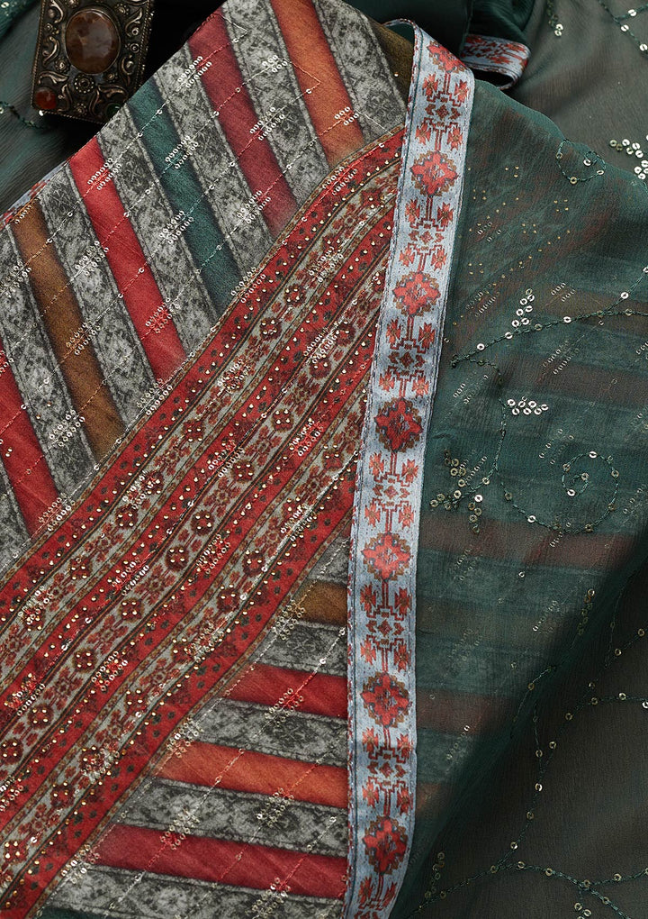 Grey Swarovski Semi Crepe Semi-Stitched Salwar Suit-Koskii