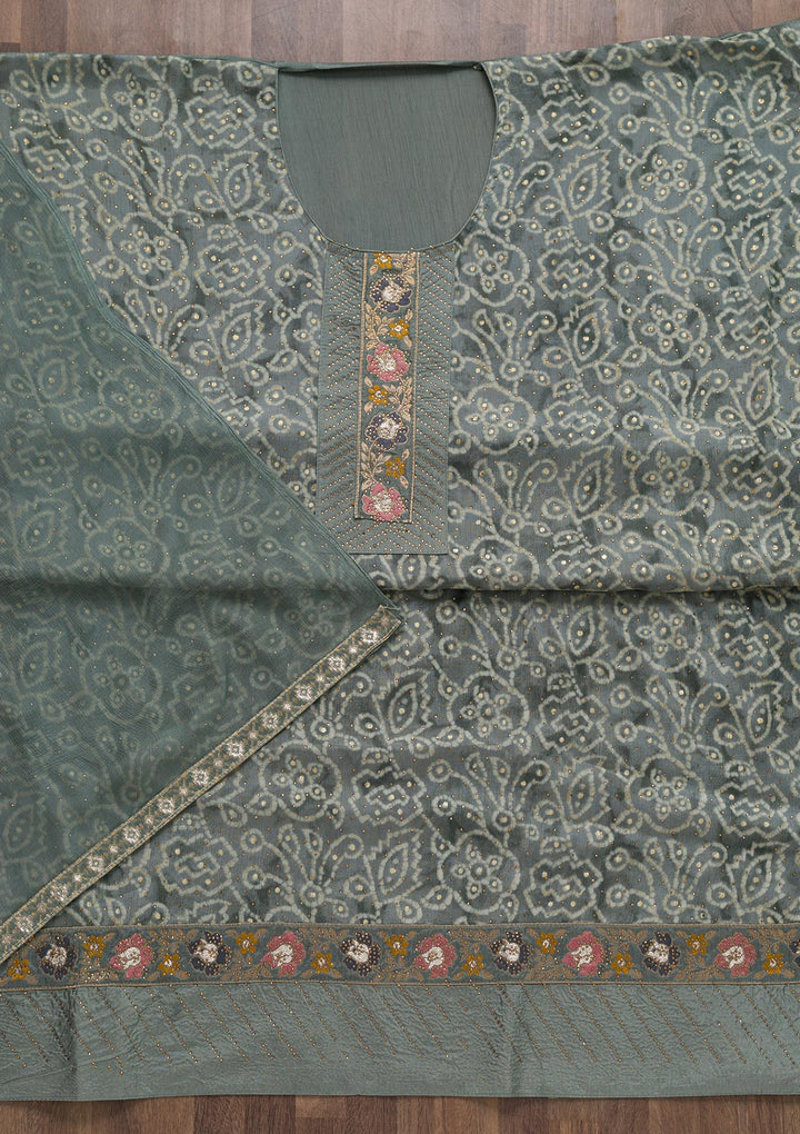 Grey Semi Crepe Swarovski Unstitched Salwar Suit-koskii