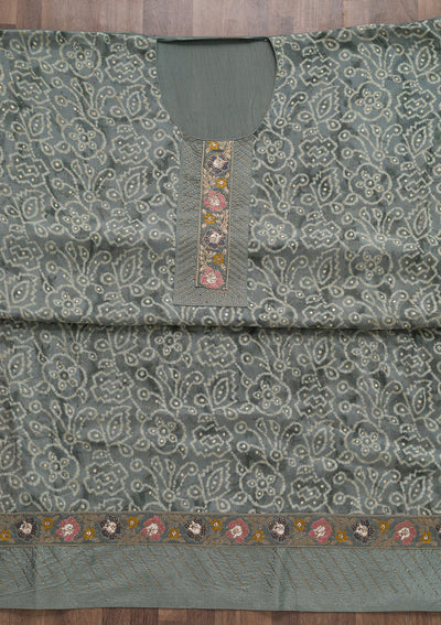 Grey Semi Crepe Swarovski Unstitched Salwar Suit-koskii