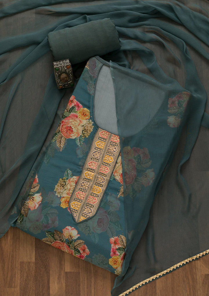 Grey Swarovski Semi Crepe Unstitched Salwar Kameez-Koskii
