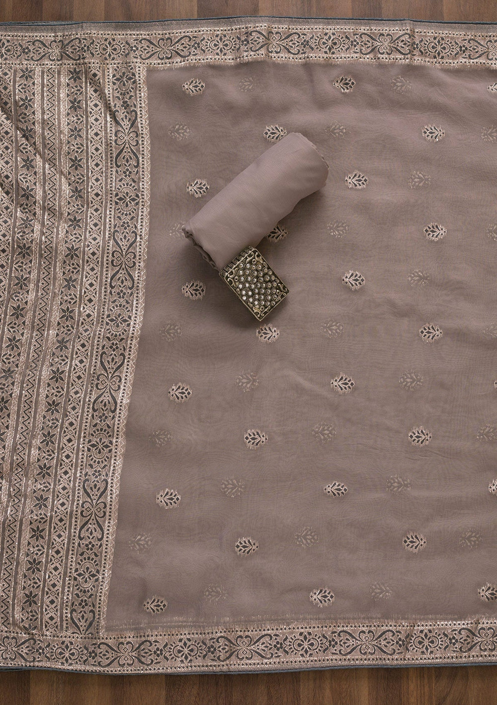 Grey Threadwork Cotton Unstitched Salwar Suit-Koskii