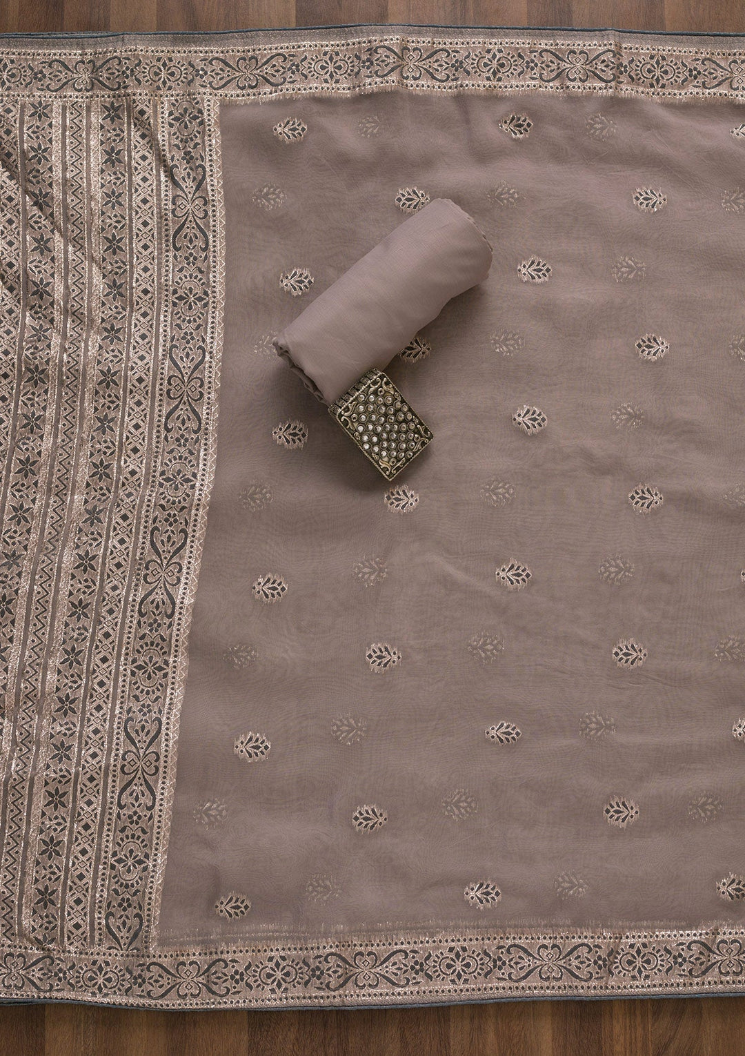 Grey Threadwork Cotton Unstitched Salwar Suit-Koskii