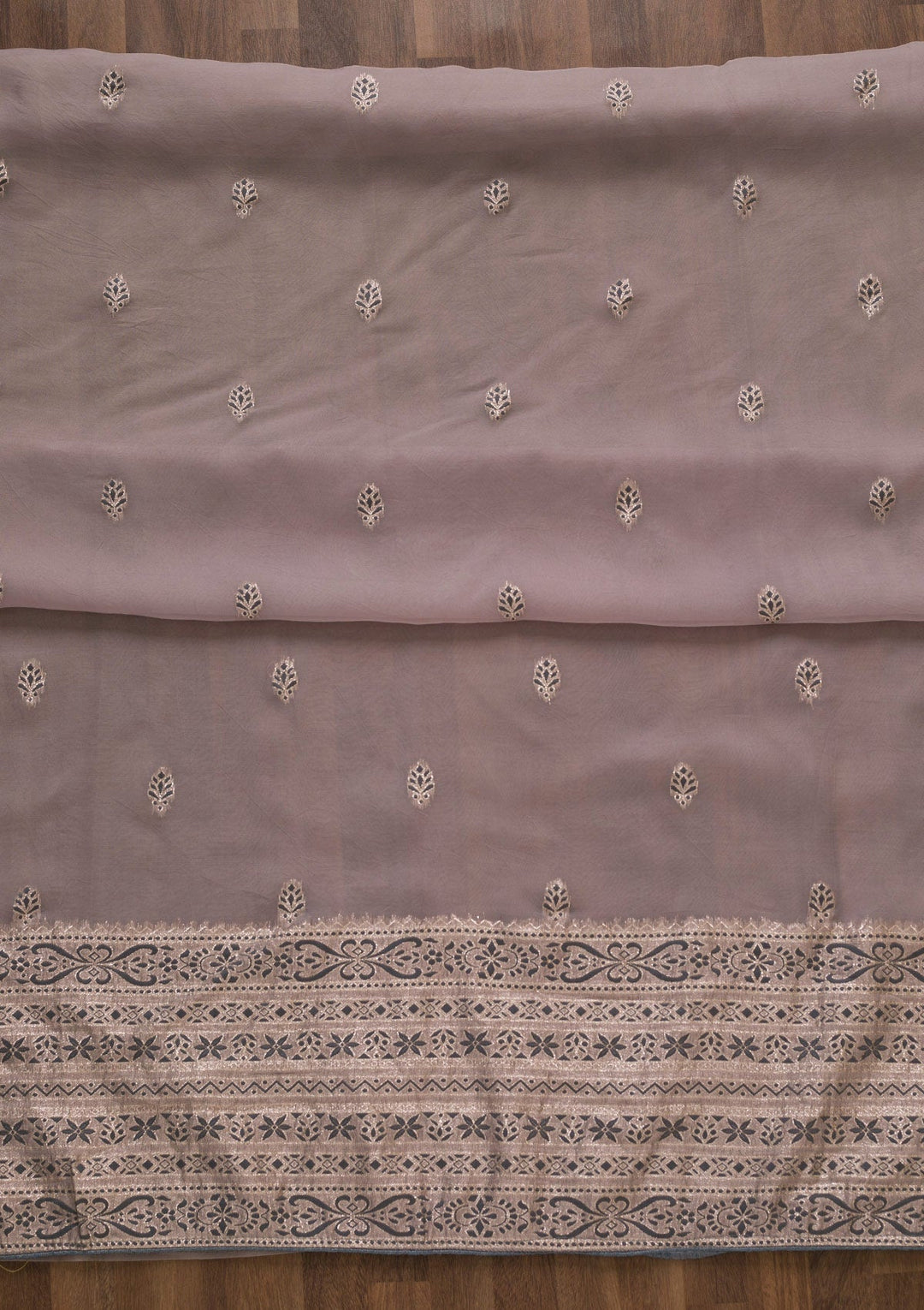 Grey Threadwork Cotton Unstitched Salwar Suit-Koskii
