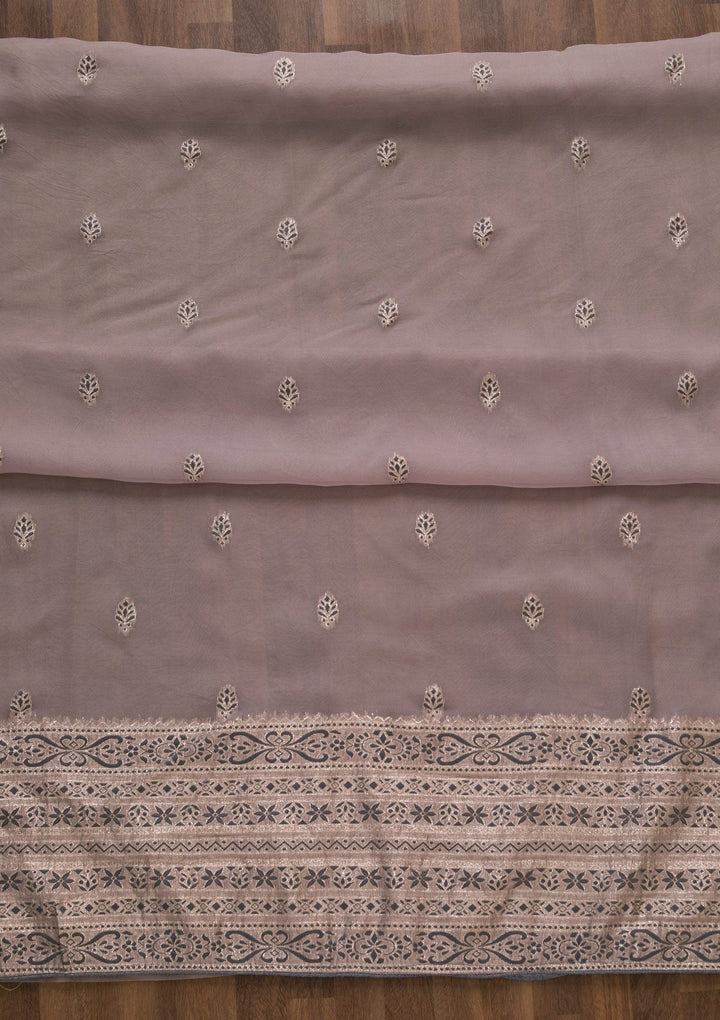 Grey Threadwork Cotton Unstitched Salwar Suit-Koskii