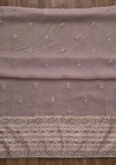 Grey Threadwork Cotton Unstitched Salwar Suit-Koskii