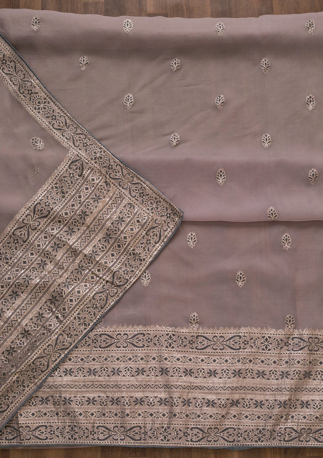 Grey Threadwork Cotton Unstitched Salwar Suit-Koskii