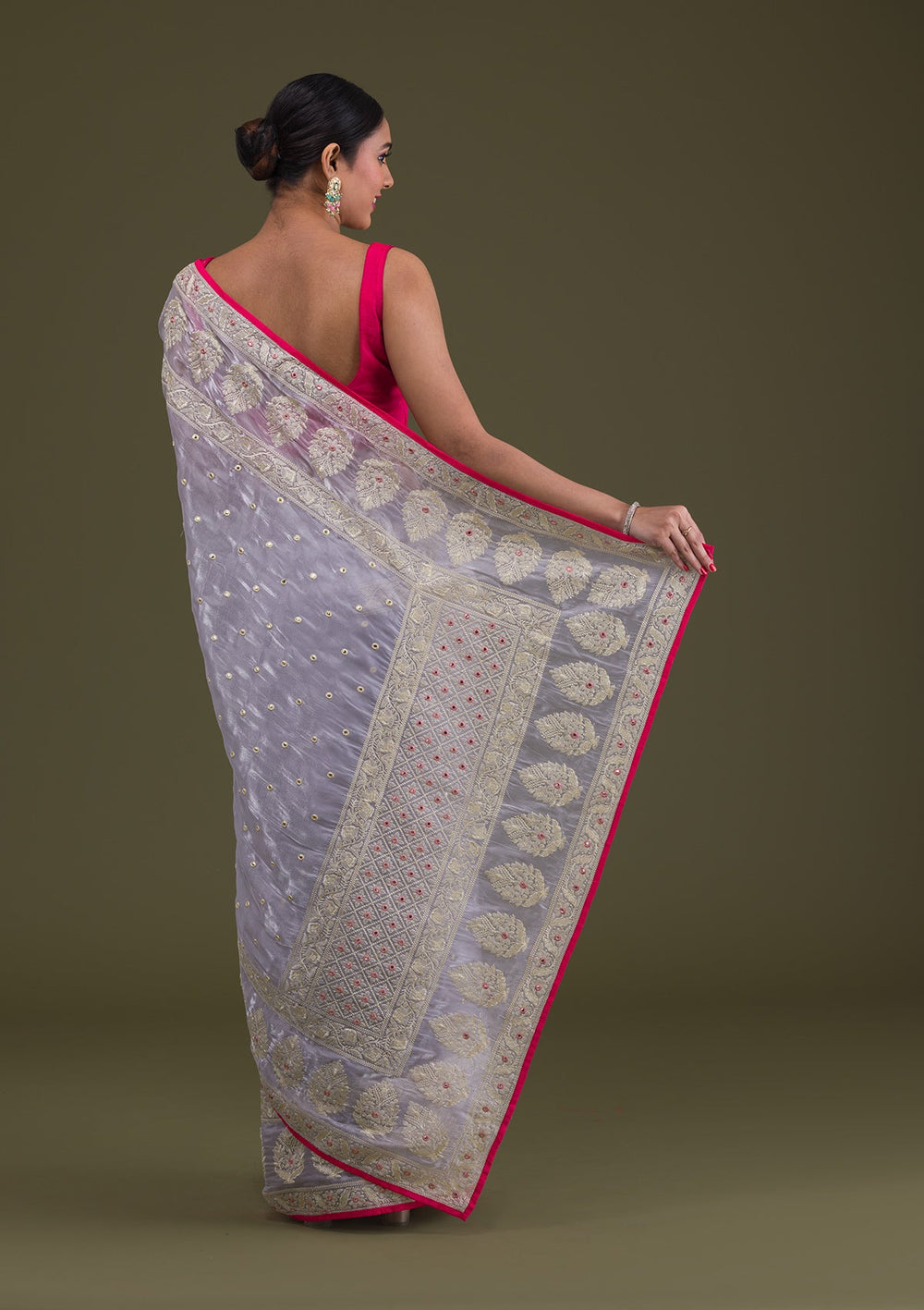 Grey Threadwork Organza Saree-Koskii