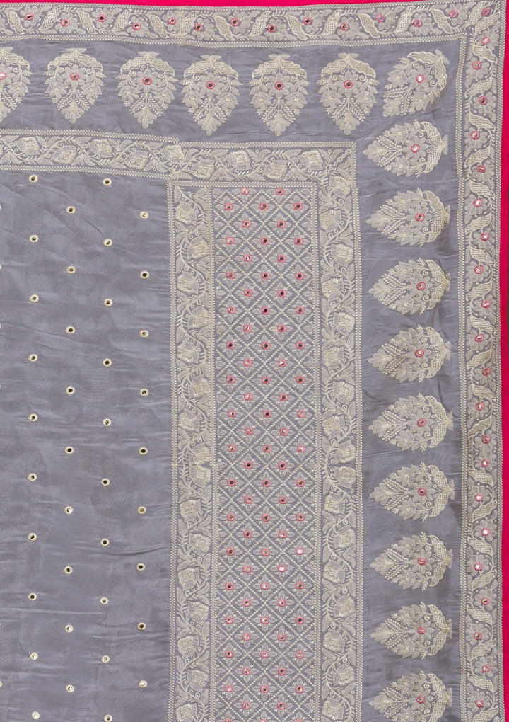 Grey Threadwork Organza Saree-Koskii