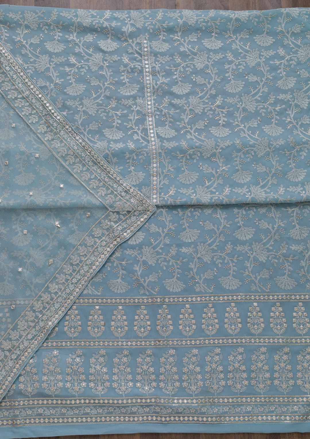 Grey Threadwork Georgette Unstitched Salwar Suit-Koskii