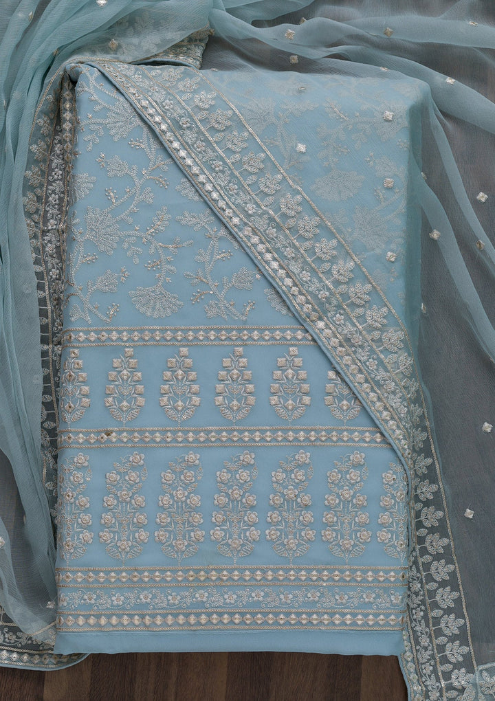 Grey Threadwork Georgette Unstitched Salwar Suit-Koskii