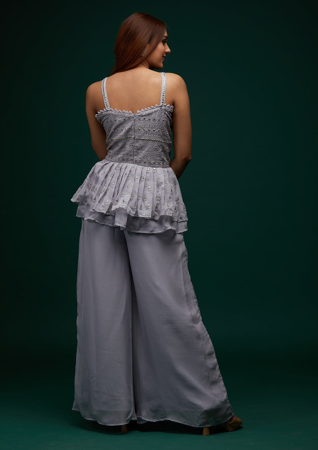 Grey Threadwork Georgette Designer Salwar Suit - Koskii