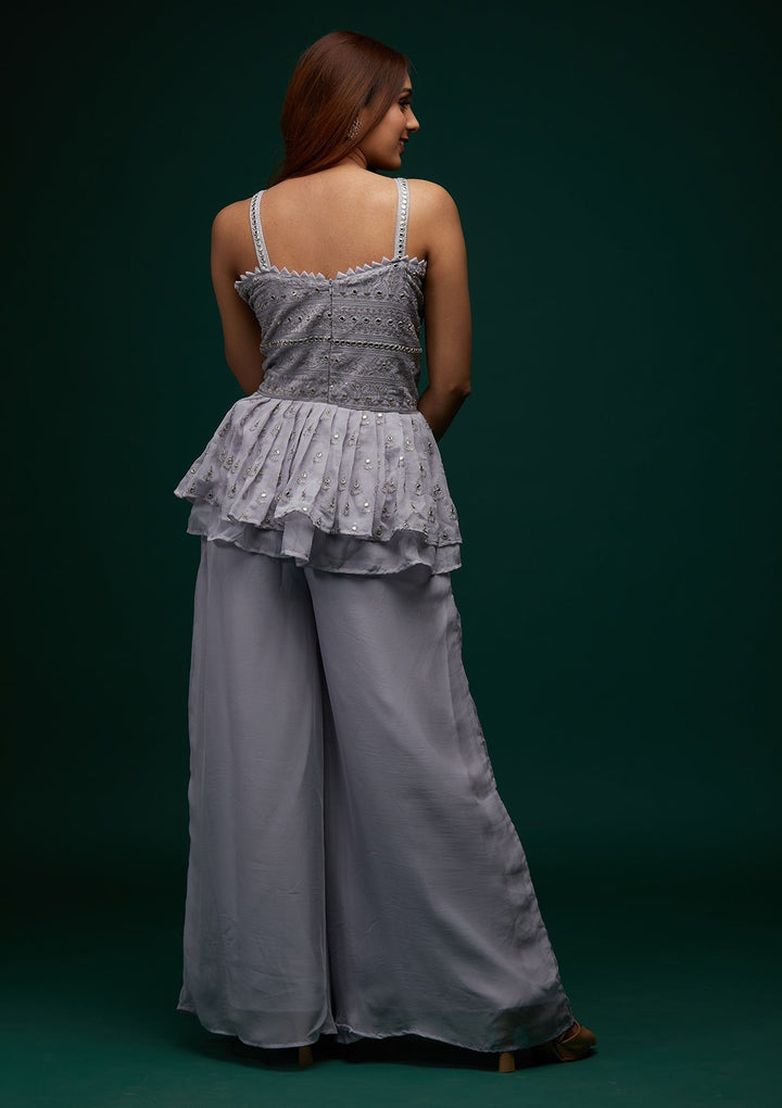 Grey Threadwork Georgette Designer Salwar Suit - Koskii