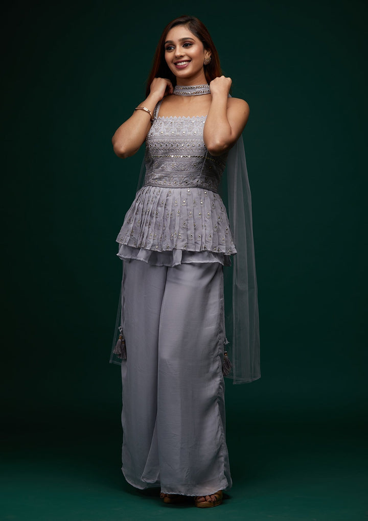 Grey Threadwork Georgette Designer Salwar Suit - Koskii