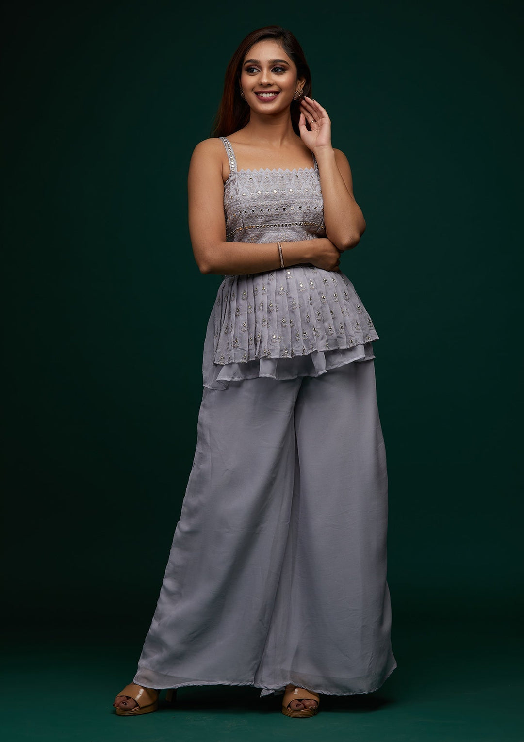 Grey Threadwork Georgette Designer Salwar Suit - Koskii