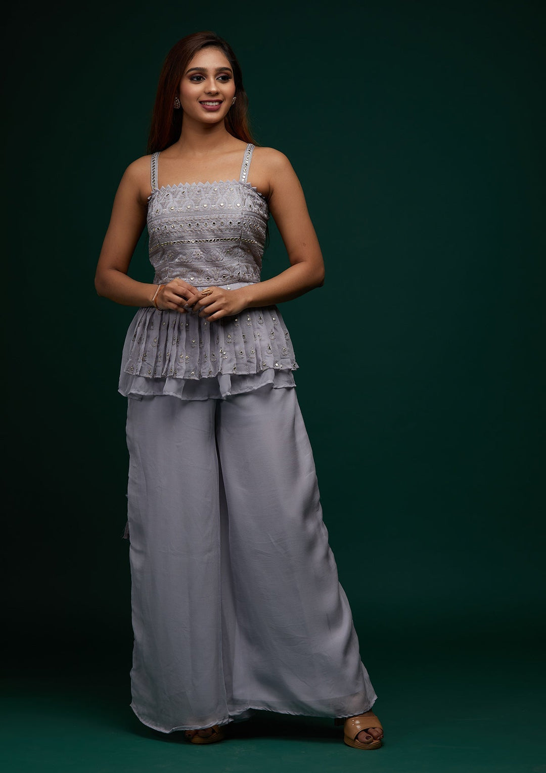 Grey Threadwork Georgette Designer Salwar Suit - Koskii