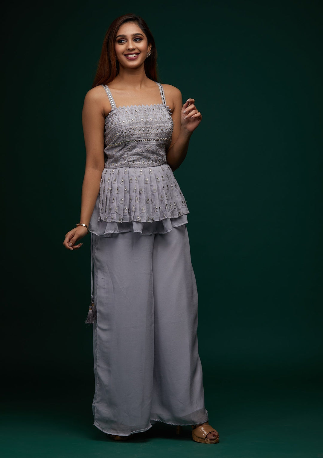 Grey Threadwork Georgette Designer Salwar Suit - Koskii