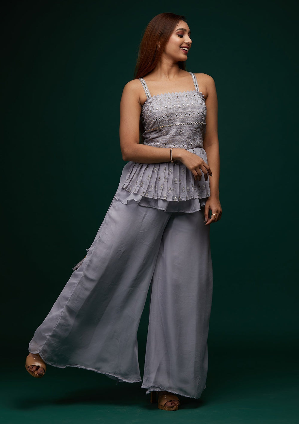 Grey Threadwork Georgette Designer Salwar Suit - Koskii