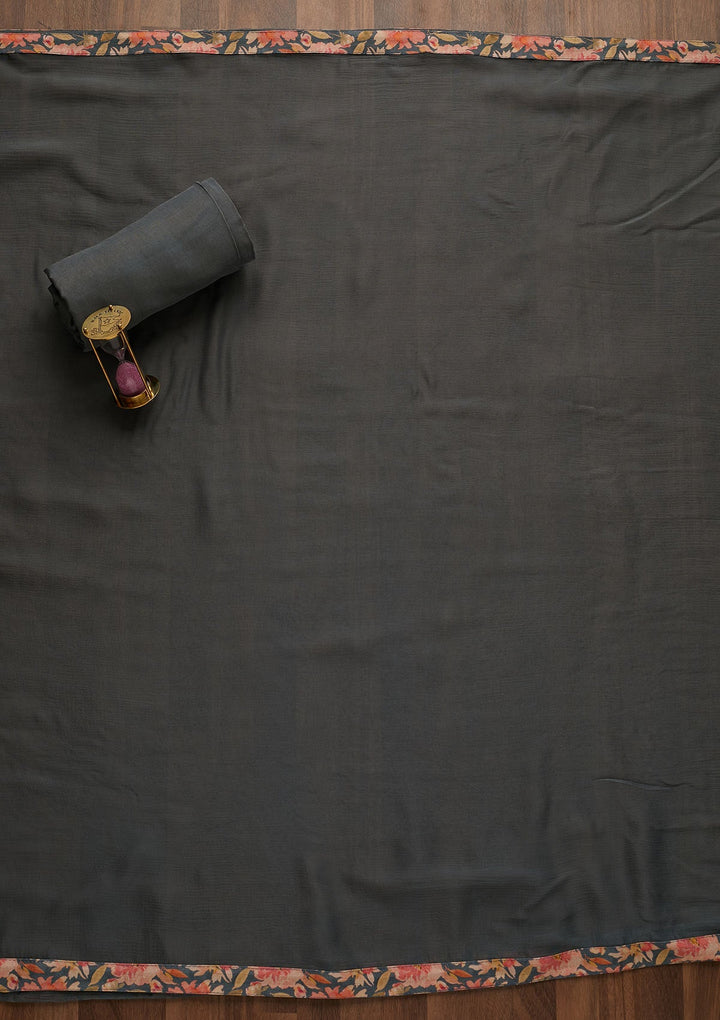 Grey Threadwork Georgette Unstitched Salwar Suit-Koskii