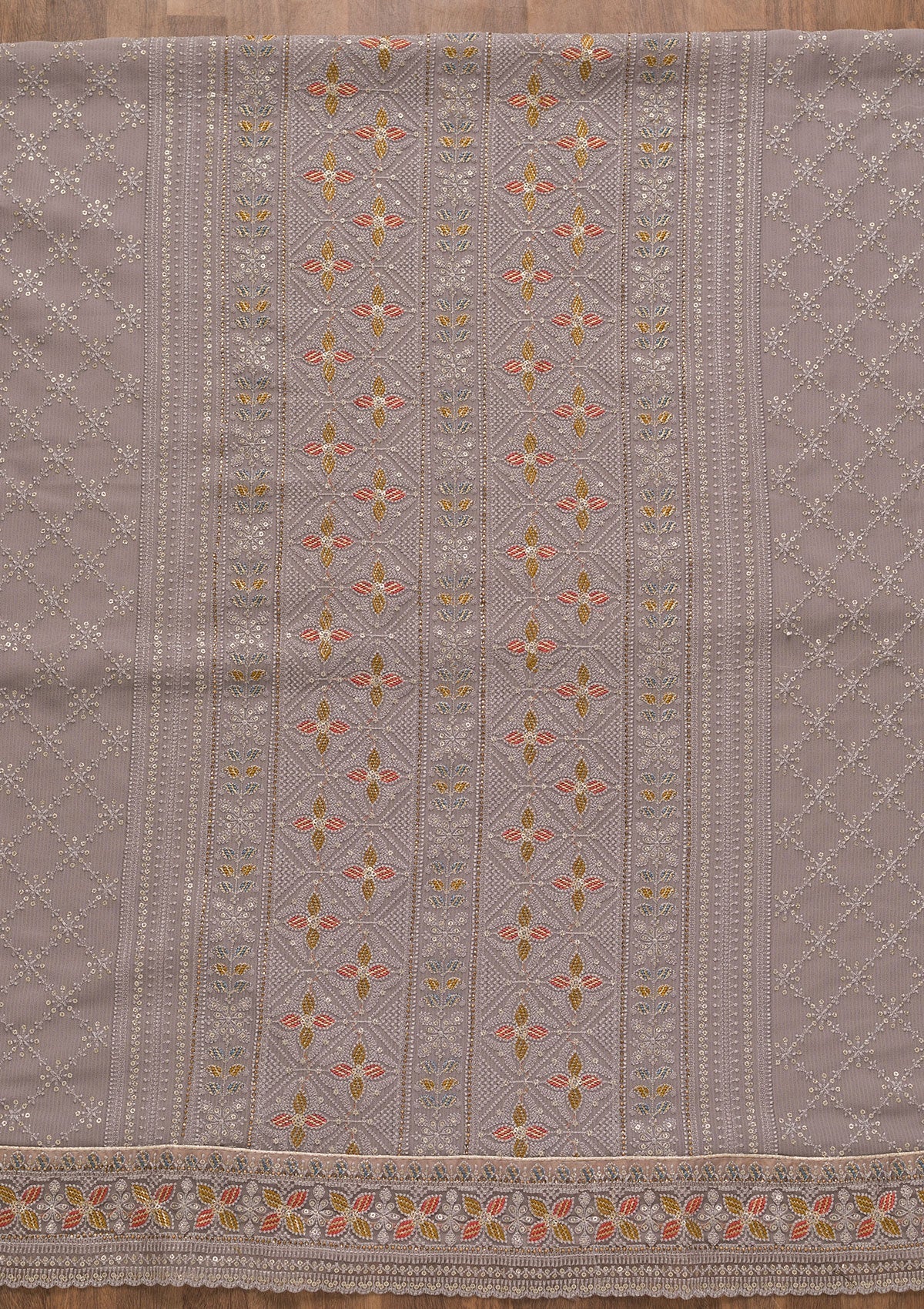 Grey Threadwork Georgette Unstitched Salwar Kameez-Koskii