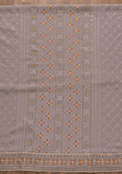 Grey Threadwork Georgette Unstitched Salwar Kameez-Koskii