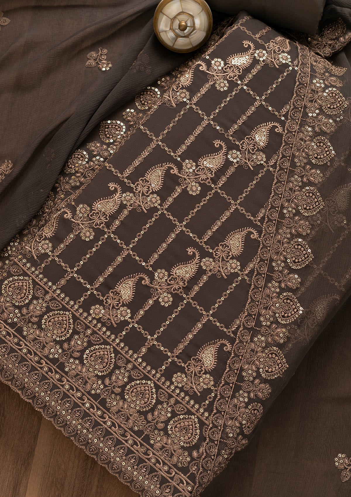 Grey Threadwork Georgette Unstitched Salwar Kameez-Koskii