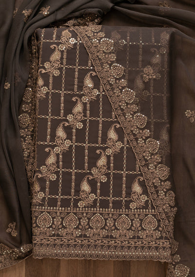 Grey Threadwork Georgette Unstitched Salwar Kameez-Koskii