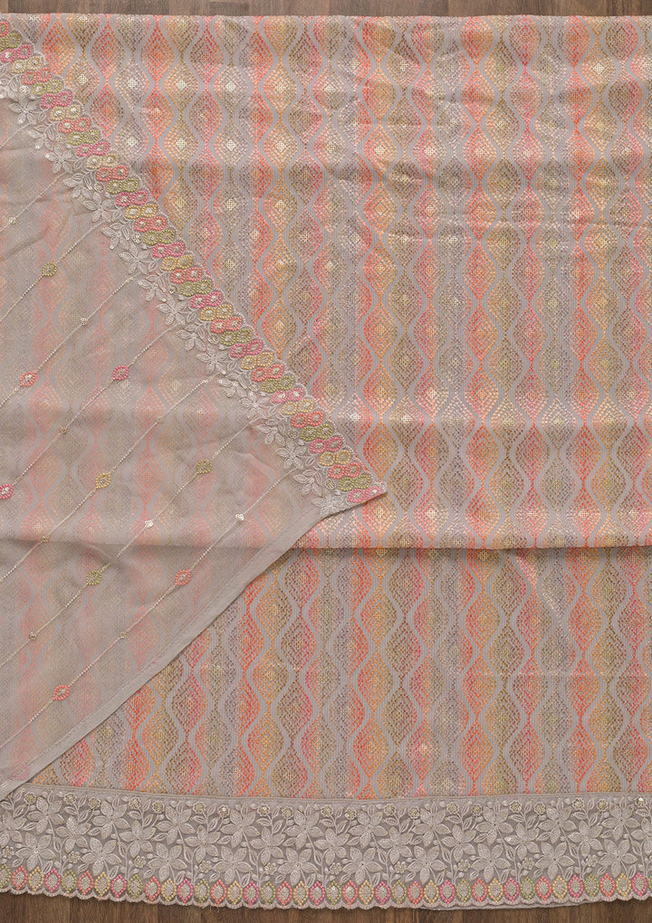 Grey Threadwork Georgette Unstitched Salwar Kameez-Koskii