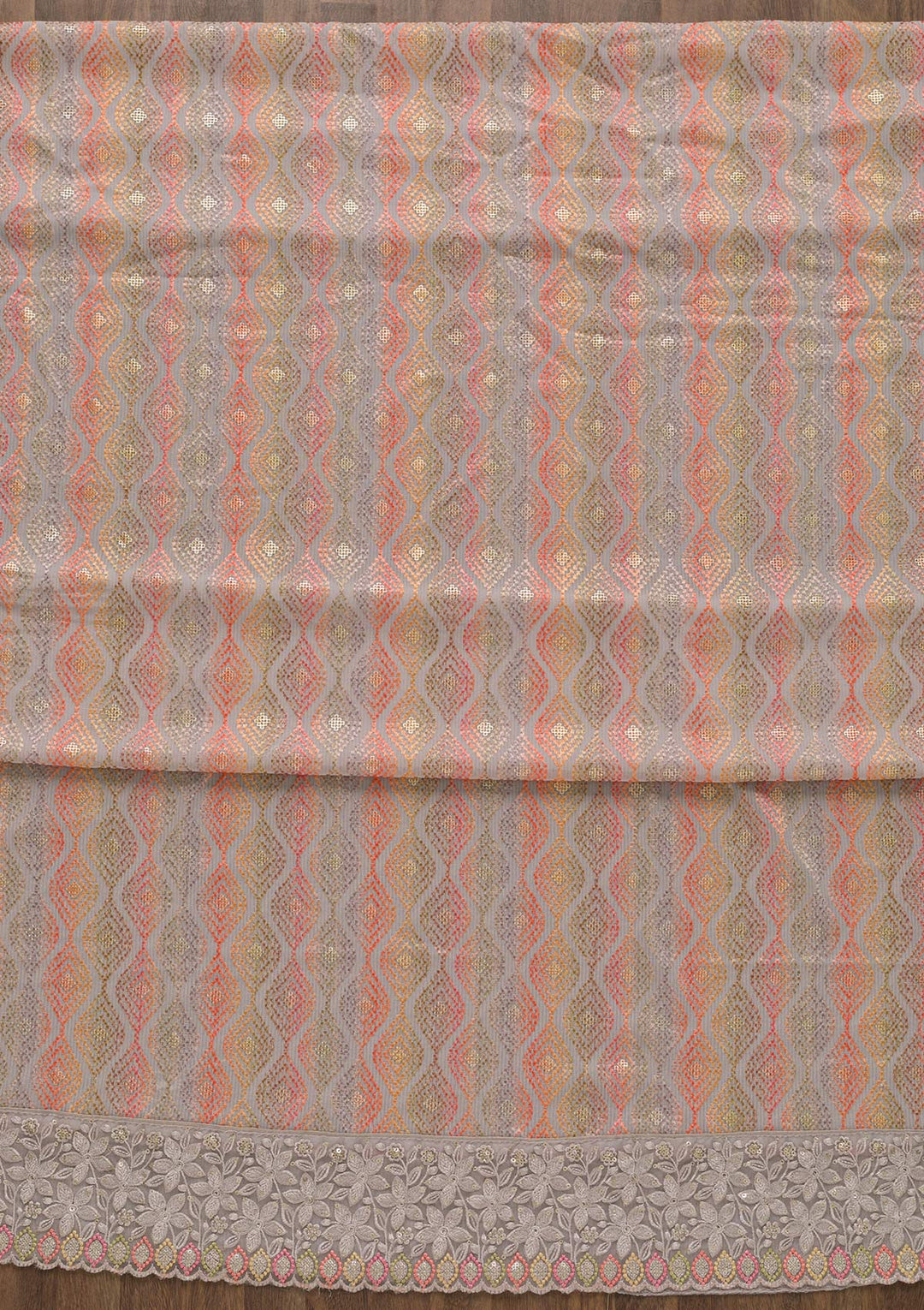 Grey Threadwork Georgette Unstitched Salwar Kameez-Koskii