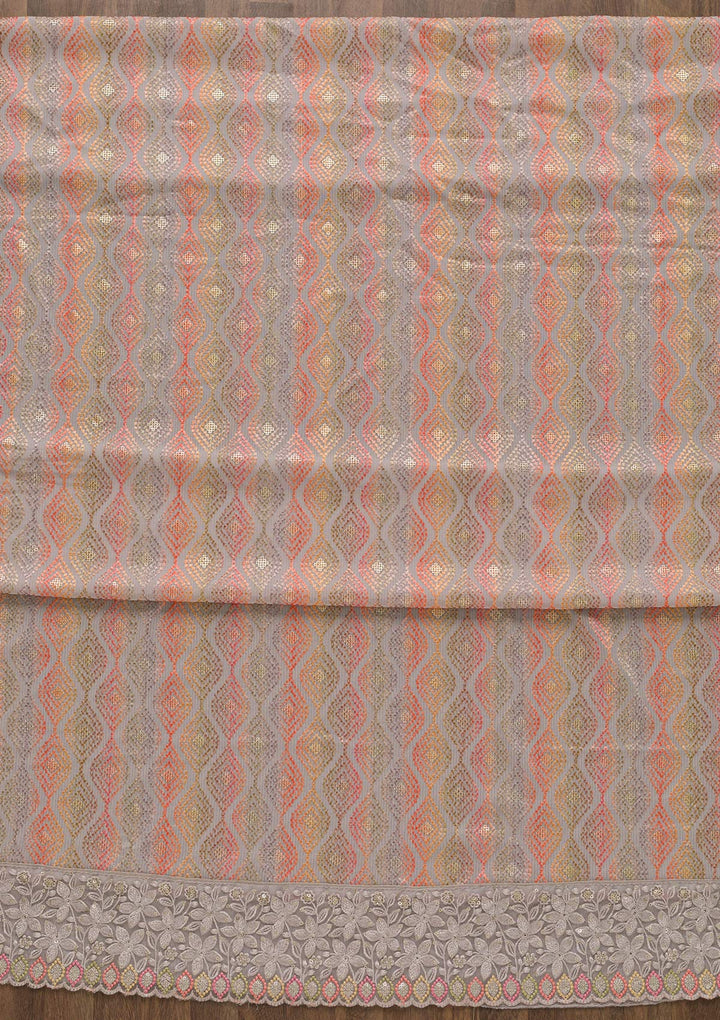 Grey Threadwork Georgette Unstitched Salwar Kameez-Koskii