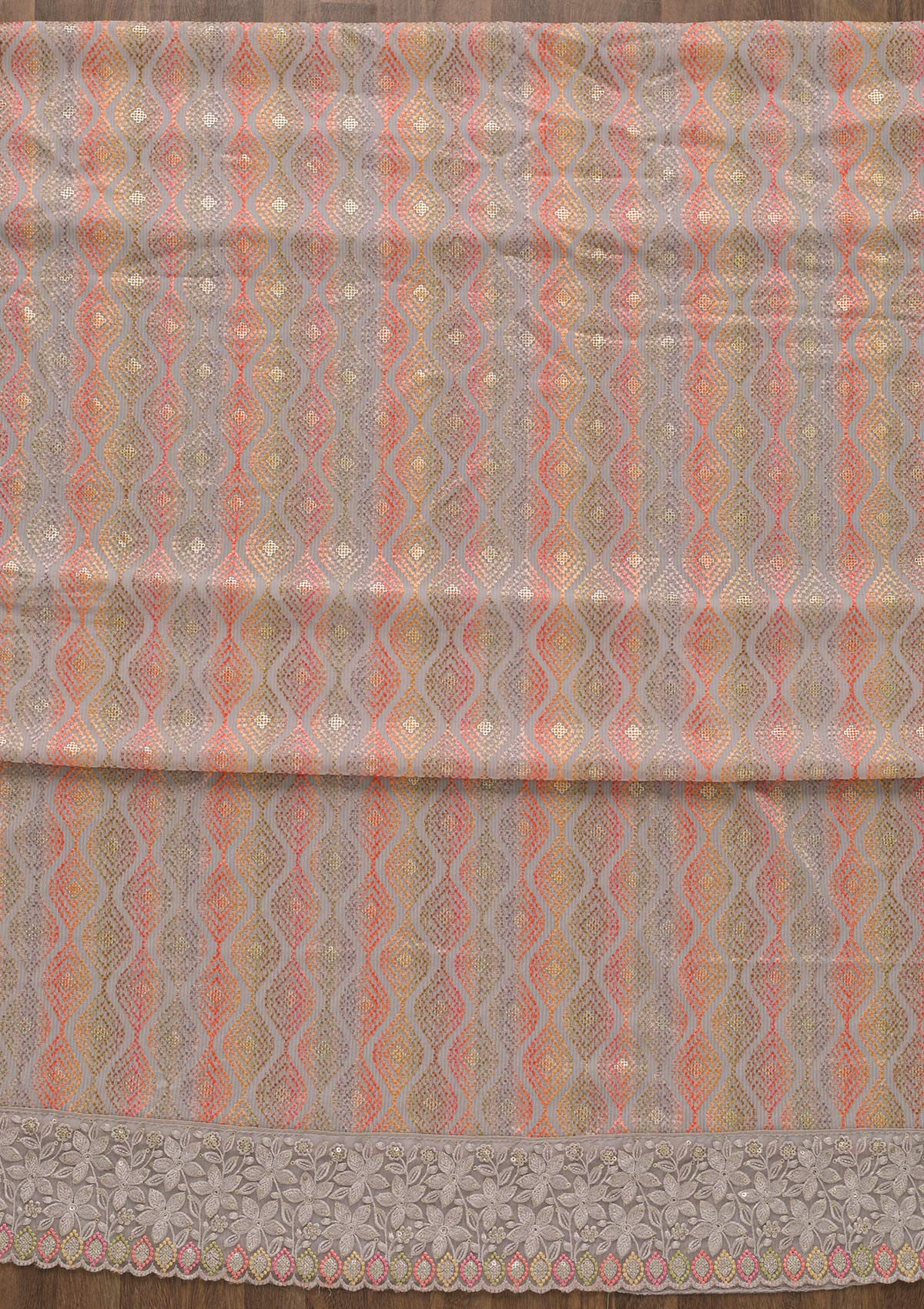 Grey Threadwork Georgette Unstitched Salwar Kameez-Koskii