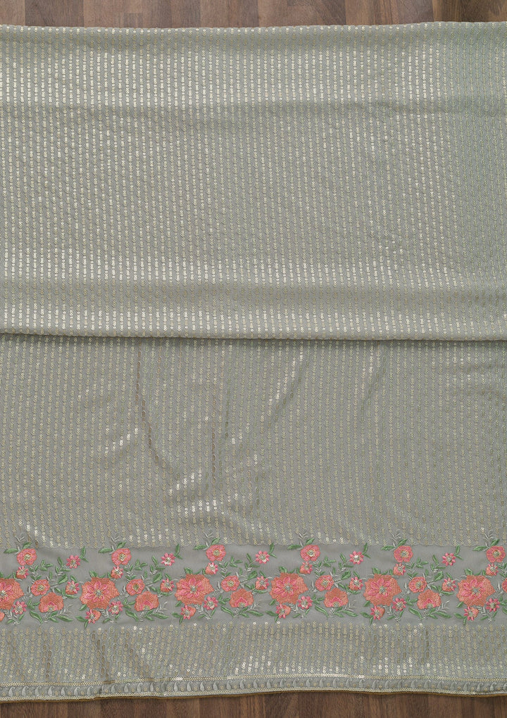 Grey Threadwork Georgette Unstitched Salwar Suit-Koskii