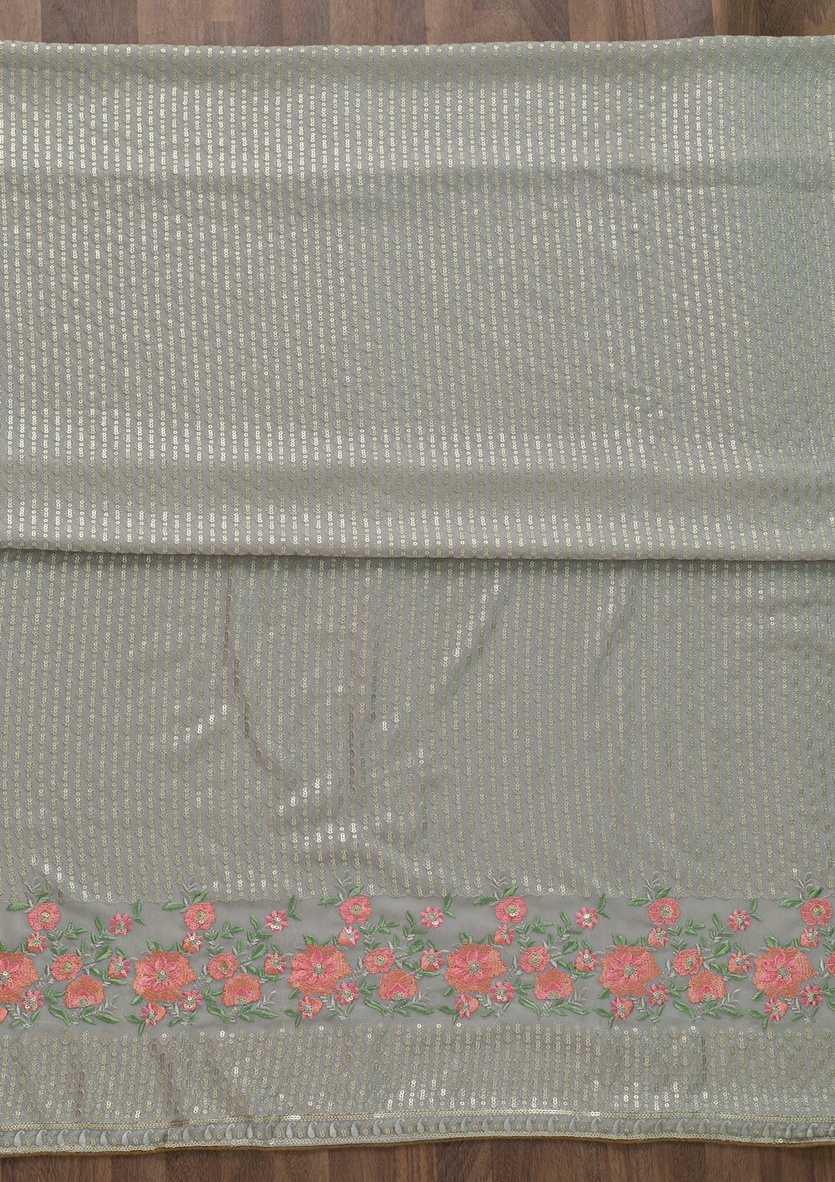 Grey Threadwork Georgette Unstitched Salwar Suit-Koskii
