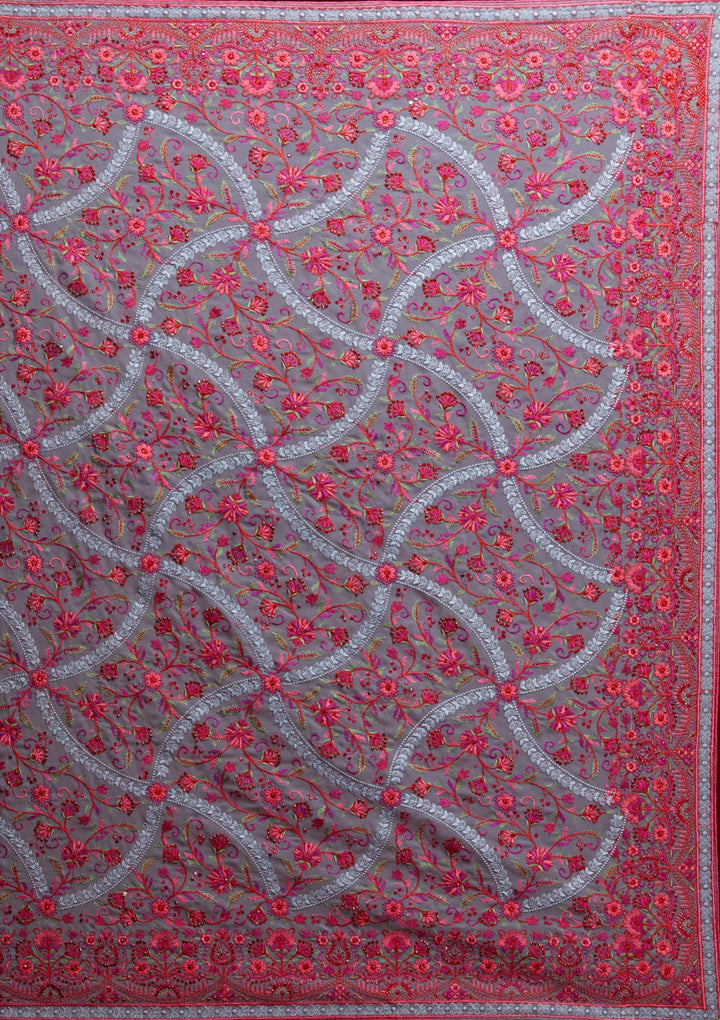 Grey Threadwork Georgette Saree - Koskii