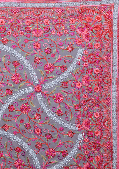 Grey Threadwork Georgette Saree - Koskii