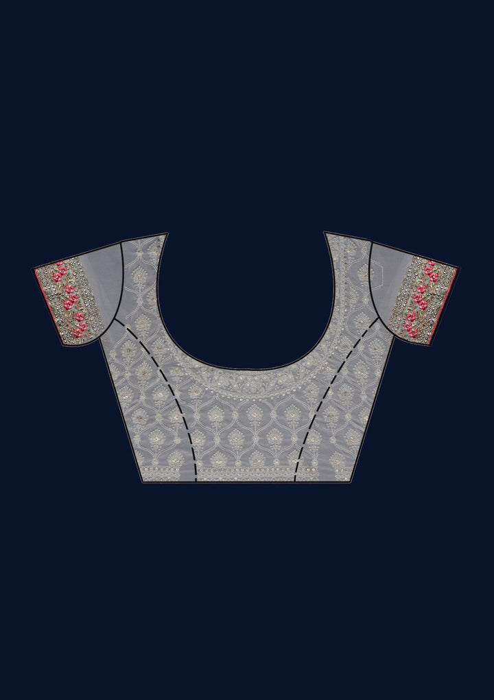 Grey Threadwork Georgette Designer Saree - Koskii