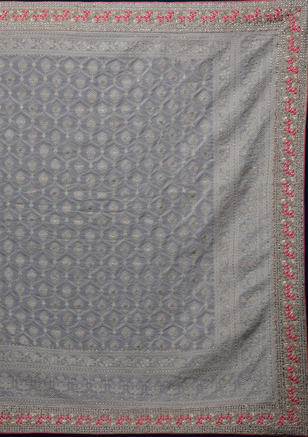 Grey Threadwork Georgette Designer Saree - Koskii