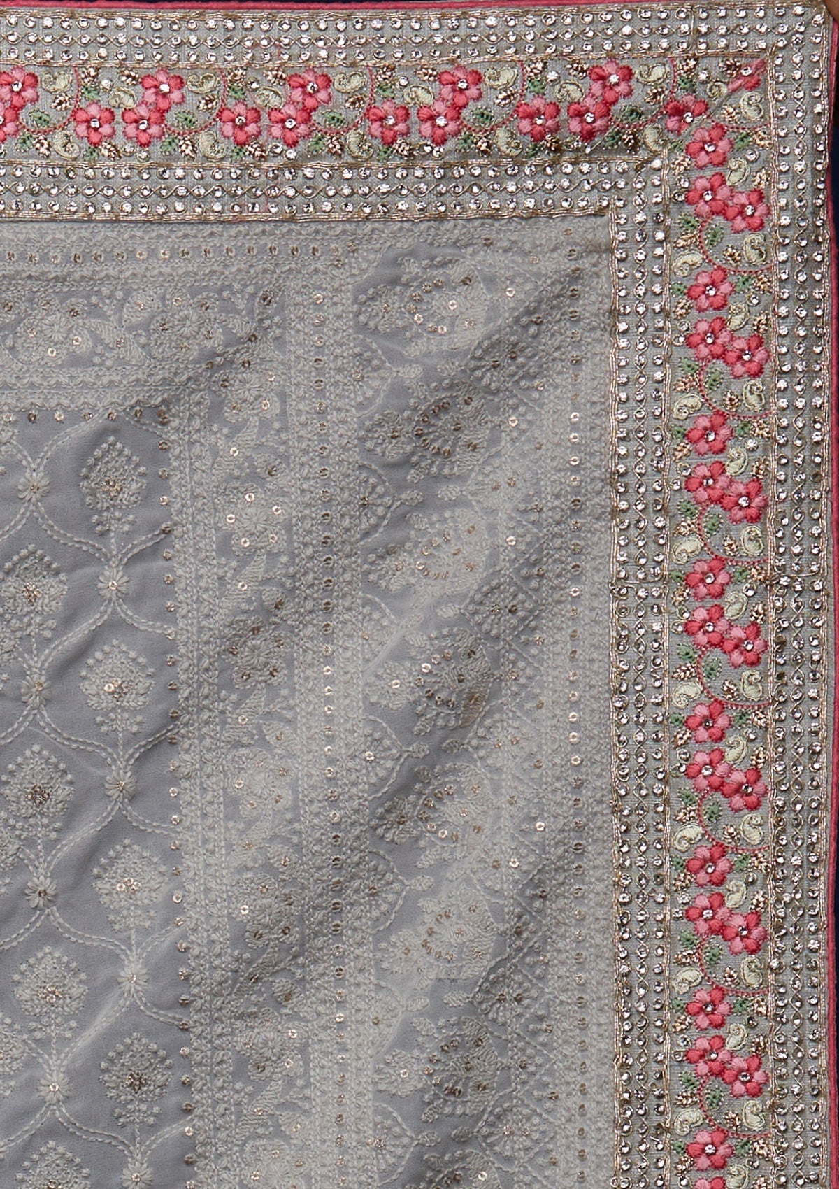 Grey Threadwork Georgette Designer Saree - Koskii