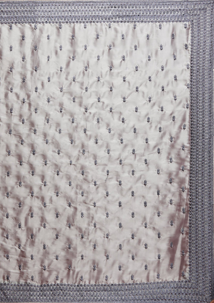 Grey Threadwork Georgette Saree - Koskii