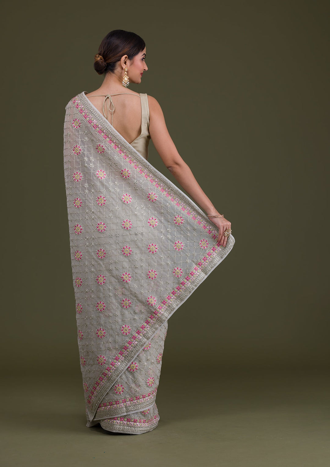 Grey Threadwork Georgette Saree-Koskii