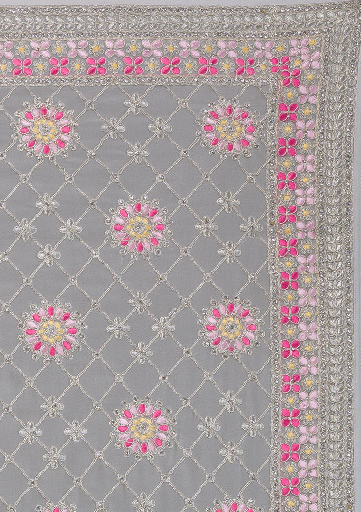 Grey Threadwork Georgette Saree-Koskii