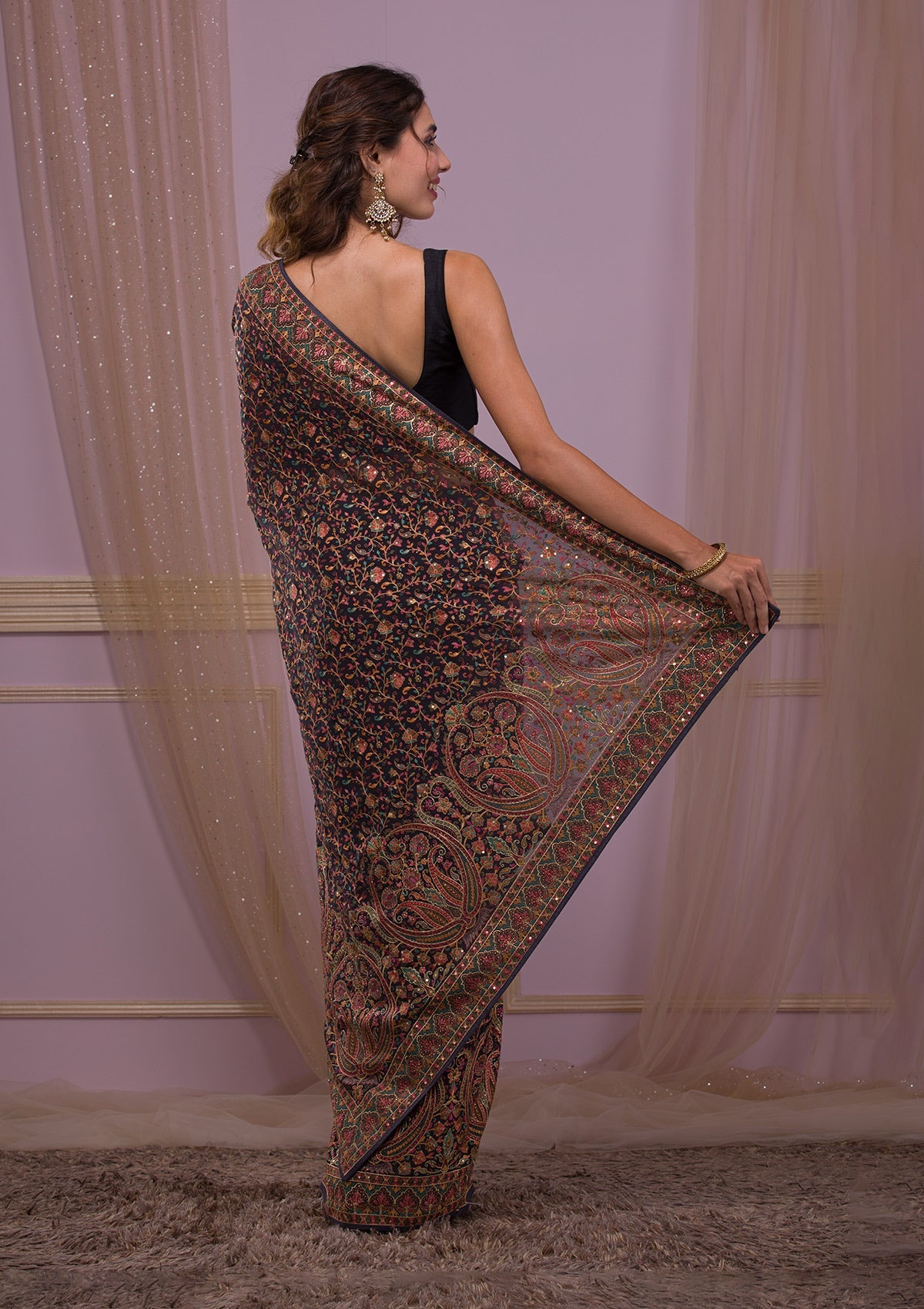 Grey Threadwork Georgette Saree-Koskii