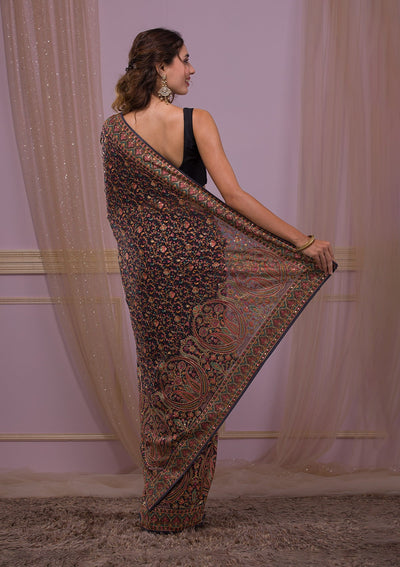 Grey Threadwork Georgette Saree-Koskii