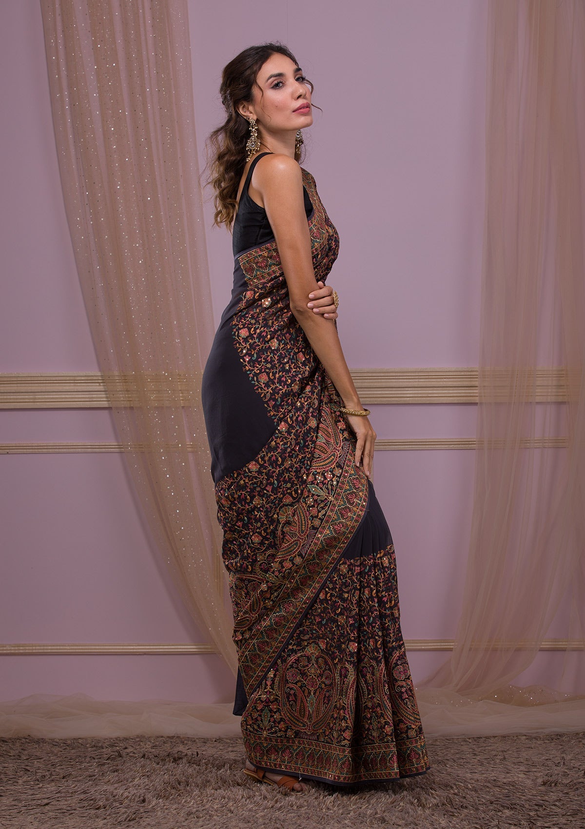 Grey Threadwork Georgette Saree-Koskii