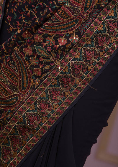Grey Threadwork Georgette Saree-Koskii