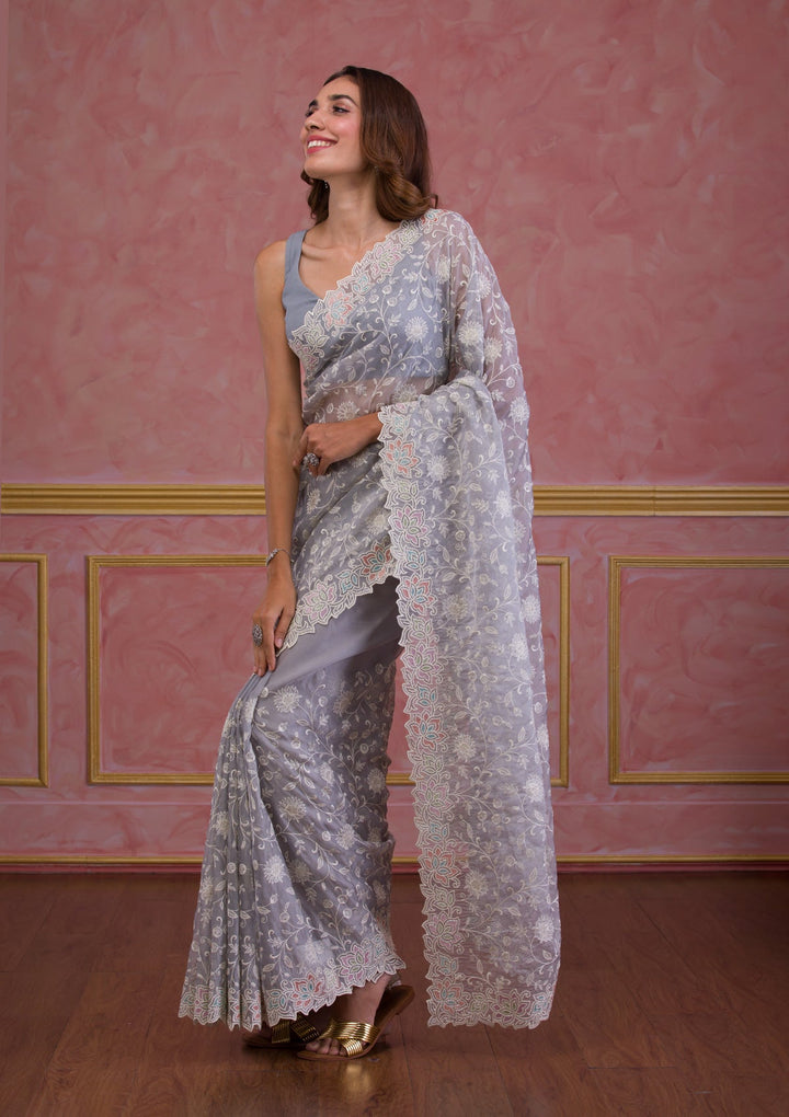 Baby Pink Sequins Georgette Designer Saree-Koskii