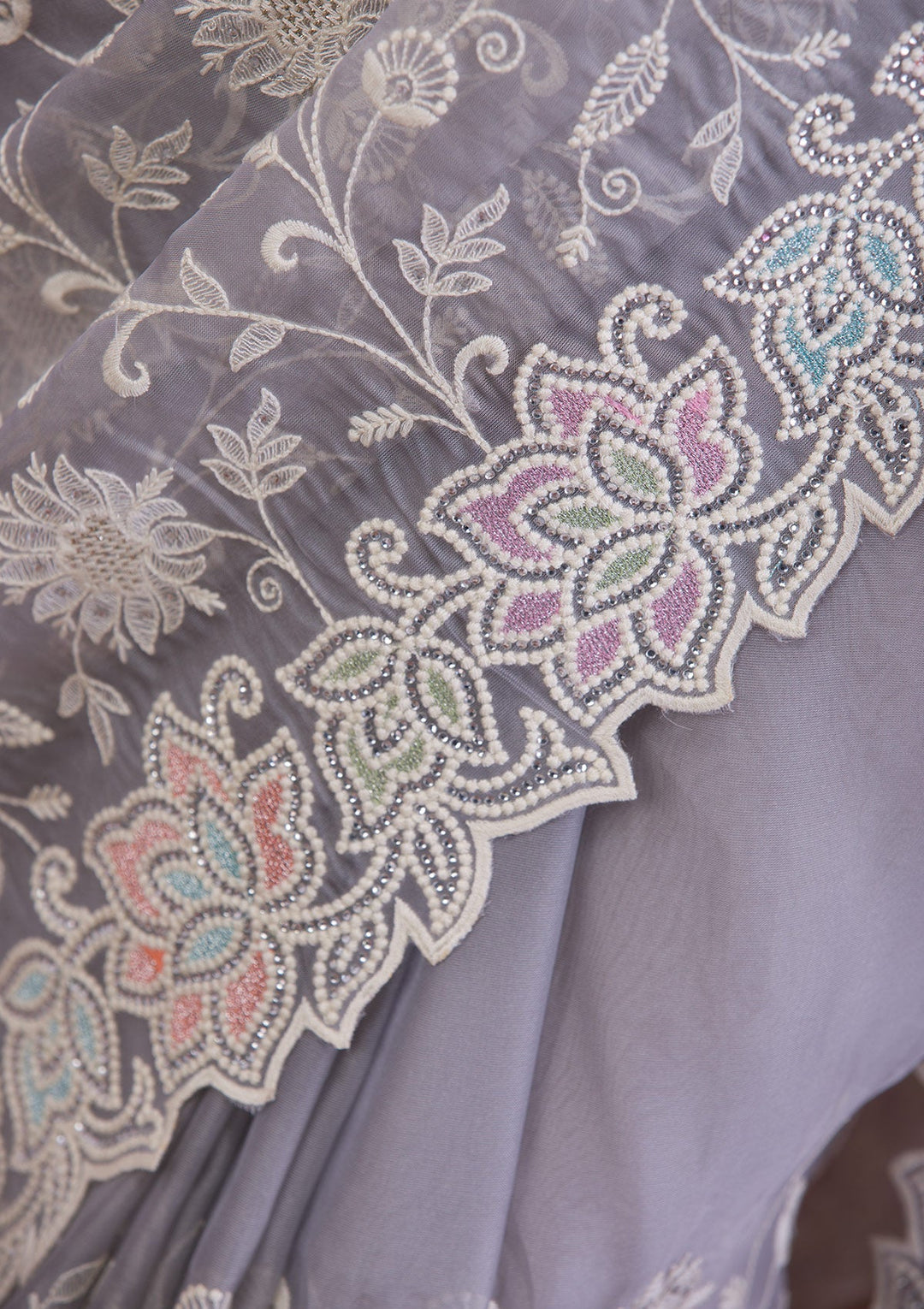 Baby Pink Sequins Georgette Designer Saree-Koskii