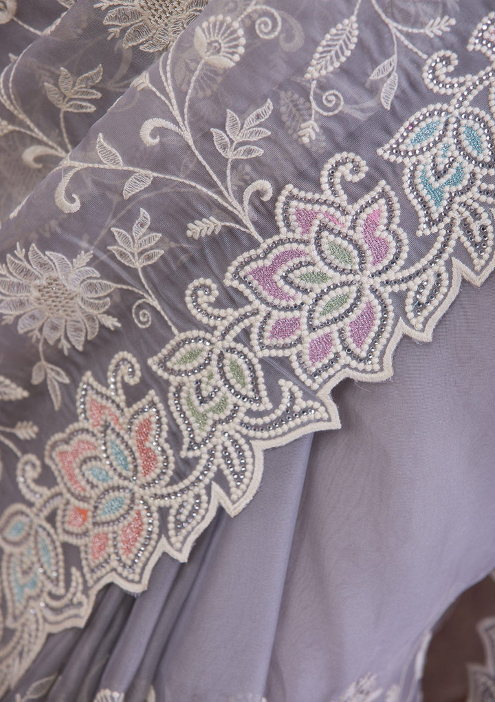 Baby Pink Sequins Georgette Designer Saree-Koskii
